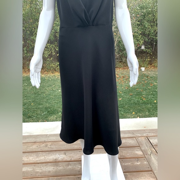 Black coctail prom party dress below the knee black sheer sexy deep V neck US 12 - Picture 4 of 14